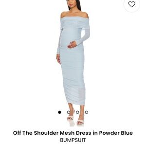 BUMPSUIT Maternity Off The Shoulder Mesh Dress in Powder Blue